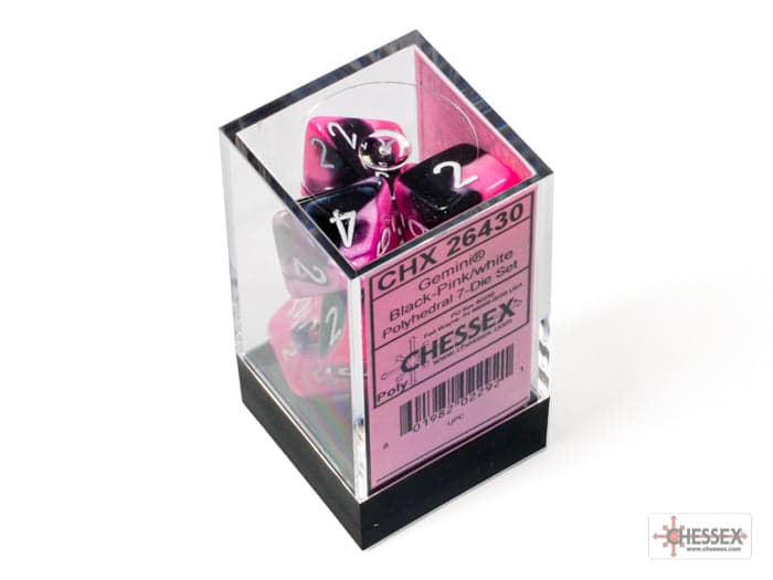 Chessex | Polyhedral Dice Set | Acrylic | Gemini Black-Pink/white (CHX 26430)
