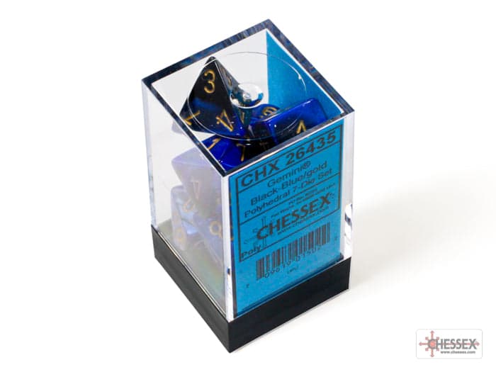 Chessex | Polyhedral Dice Set | Acrylic | Gemini Black-Blue/gold (CHX 26435)