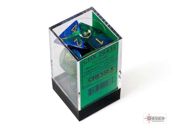Chessex | Polyhedral Dice Set | Acrylic | Gemini Blue-Green/gold (CHX 26436)