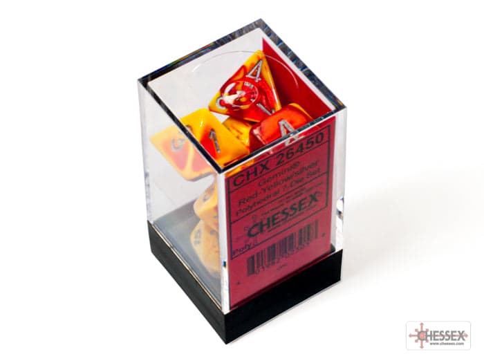 Chessex | Polyhedral Dice Set | Acrylic | Gemini Red-Yellow/silver (CHX 26450)
