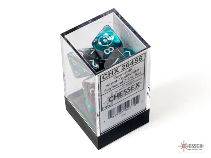 Chessex | Polyhedral Dice Set | Acrylic | Gemini Steel-Teal/white (CHX 26456)