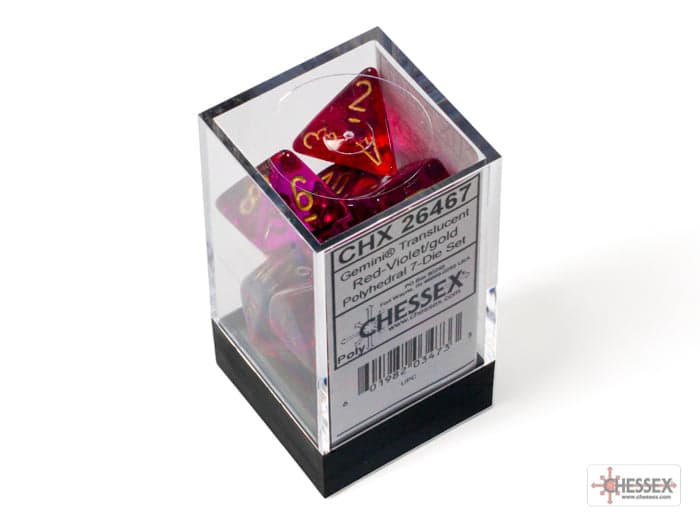 Chessex | Polyhedral Dice Set | Acrylic | Gemini Translucent Red-Violet/gold (CHX 26467)