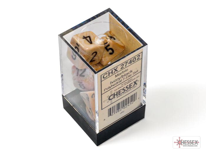 Chessex | Polyhedral Dice Set | Acrylic | Marble Ivory/black (CHX 27402)