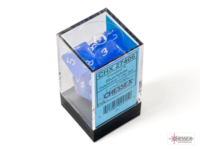 Chessex | Polyhedral Dice Set | Acrylic | Frosted Blue/white (CHX 27406)