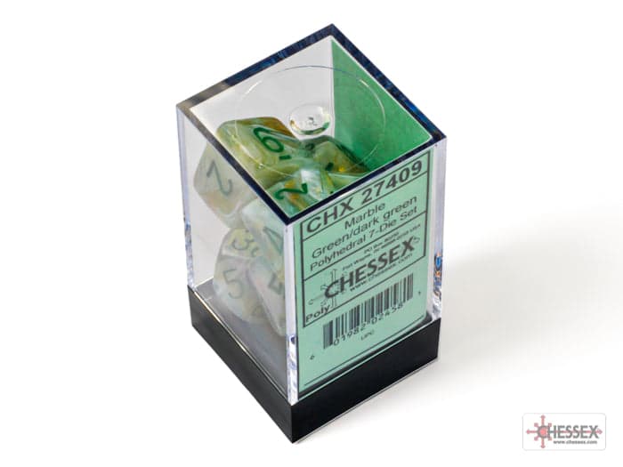 Chessex | Polyhedral Dice Set | Acrylic | Marble Green/dark green (CHX 27409)