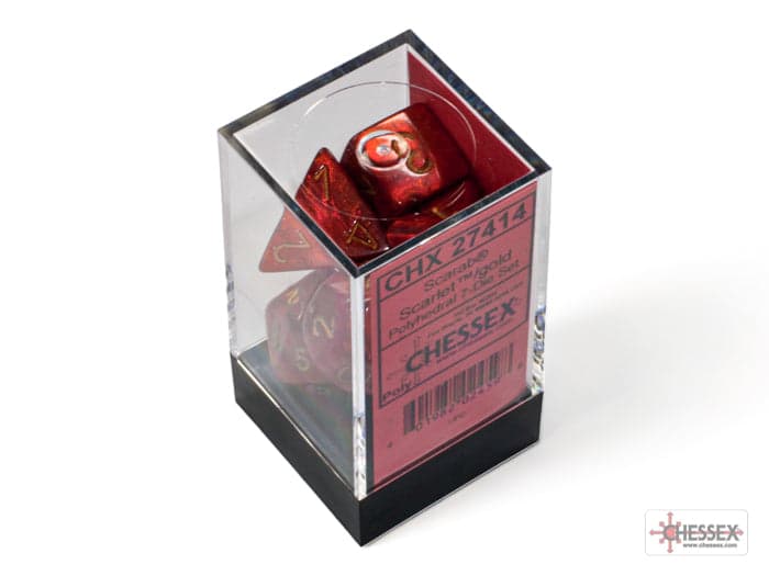 Chessex | Polyhedral Dice Set | Acrylic |  Scarab Scarlet/gold (CHX 27414)