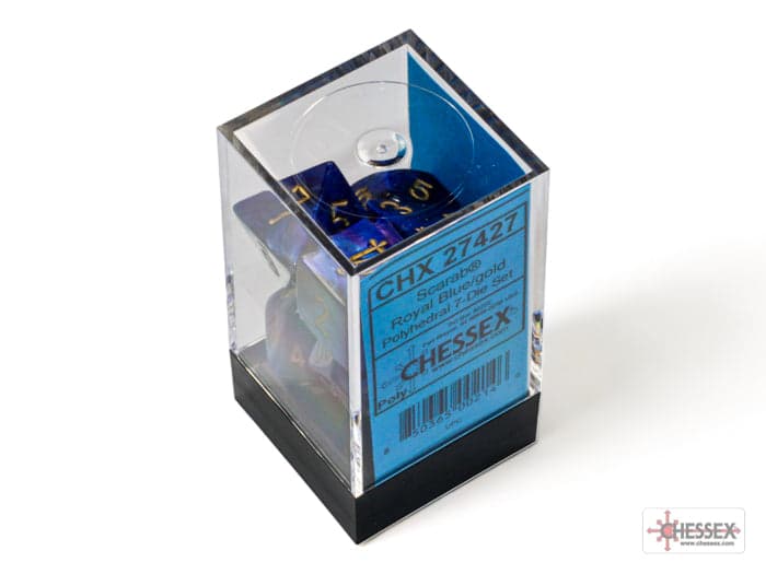 Chessex | Polyhedral Dice Set | Acrylic | Scarab Royal Blue/gold (CHX 27427)
