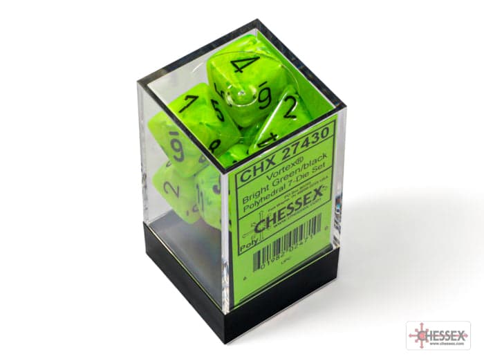 Chessex | Polyhedral Dice Set | Acrylic | Vortex Bright Green/black (CHX 27430)