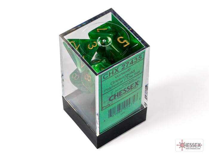 Chessex | Polyhedral Dice Set | Acrylic | Vortex Green/gold (CHX 27435)