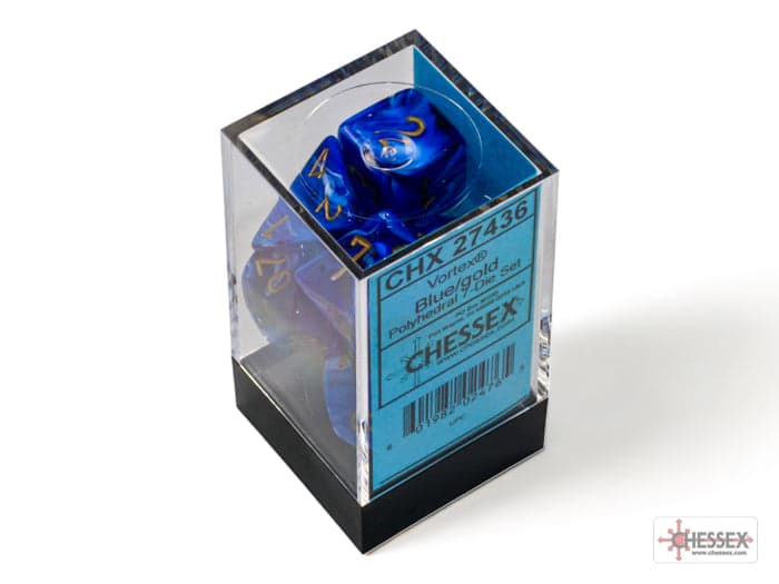Chessex | Polyhedral Dice Set | Acrylic | Vortex Blue/gold (CHX 27436)