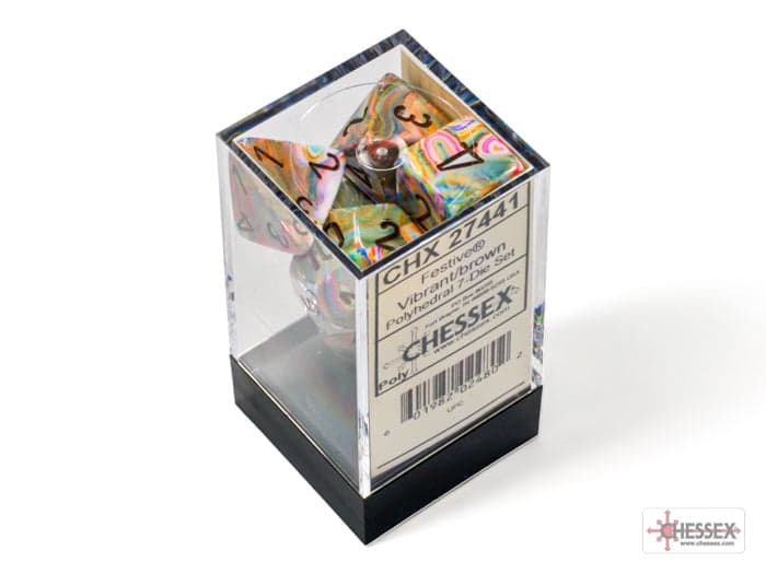 Chessex | Polyhedral Dice Set | Acrylic | Frestive Vibrant/brown (CHX 27441)