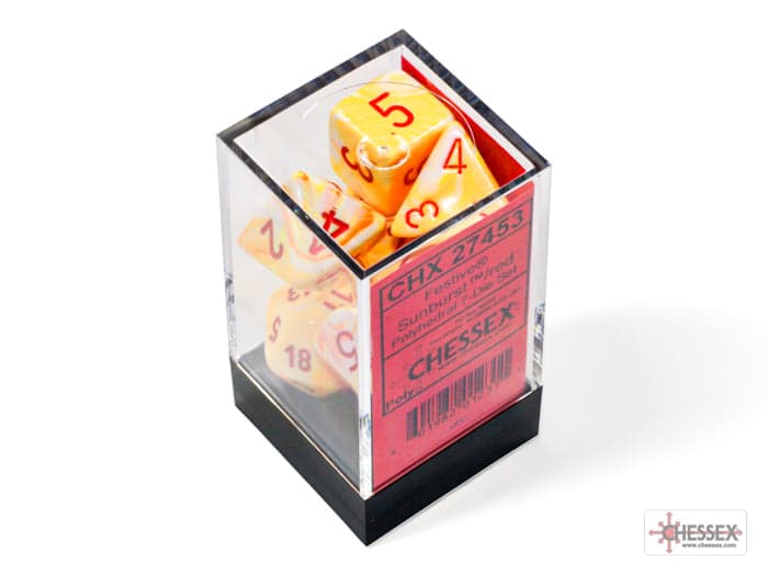 Chessex | Polyhedral Dice Set | Acrylic | Festive Sunburst/red (CHX 27453)