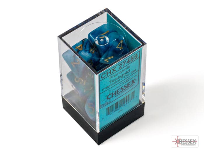 Chessex | Polyhedral Dice Set | Acrylic | Phantom Teal/gold (CHX 27489)