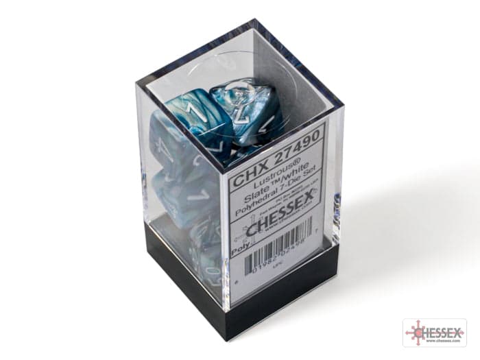 Chessex | Polyhedral Dice Set | Acrylic | Lustrous Slate/white (CHX 27490)