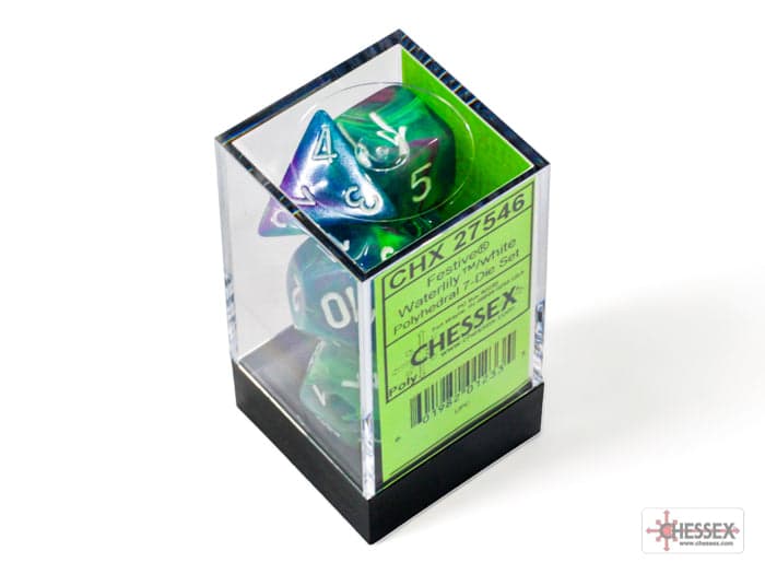 Chessex | Polyhedral Dice Set | Acrylic | Festive Waterlily/white (CHX 27546)