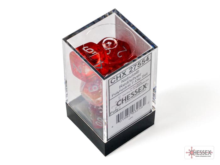 Chessex | Polyhedral Dice Set | Acrylic |  Nebula Red/silver (CHX 27554)