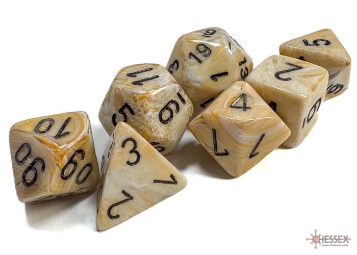 Chessex | Polyhedral Dice Set | Acrylic | Marble Ivory/black (CHX 27402)