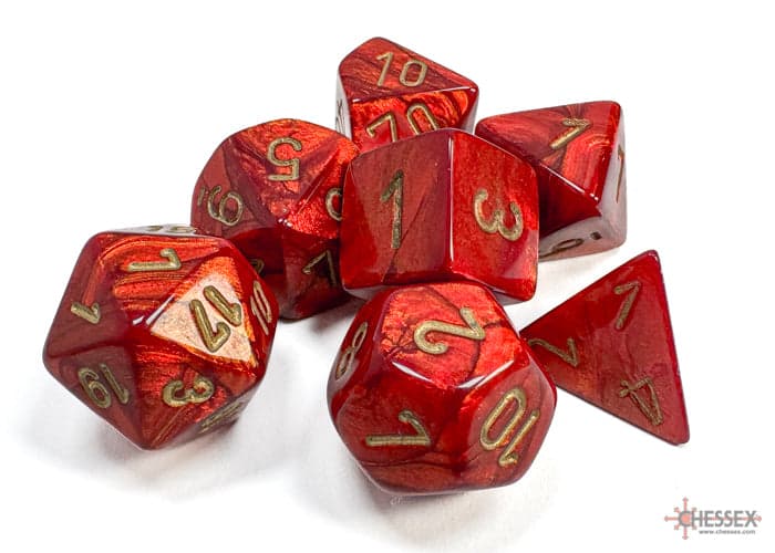 Chessex | Polyhedral Dice Set | Acrylic |  Scarab Scarlet/gold (CHX 27414)