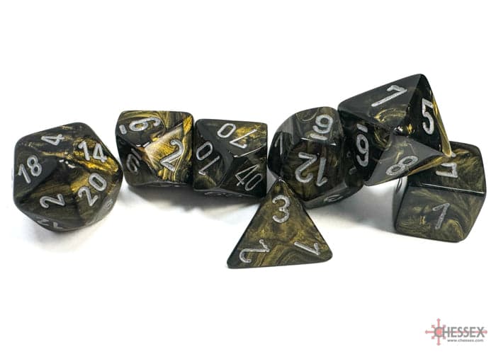Chessex | Polyhedral Dice Set | Acrylic | Leaf Black Gold/silver (CHX 27418)