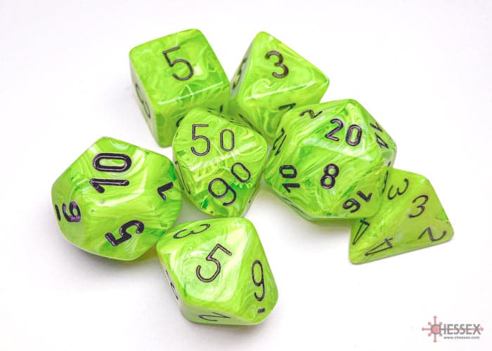 Chessex | Polyhedral Dice Set | Acrylic | Vortex Bright Green/black (CHX 27430)