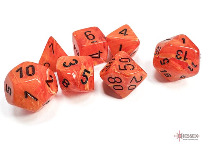 Chessex | Polyhedral Dice Set | Acrylic | Vortex Orange/black (CHX 27433)