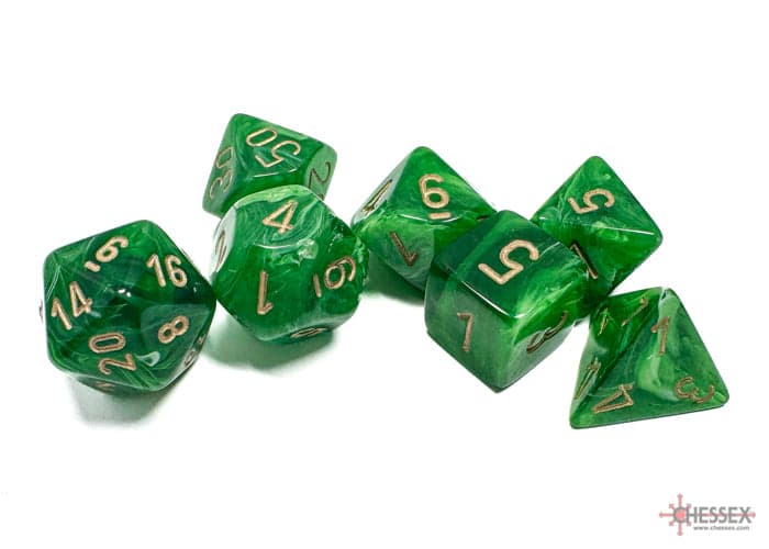 Chessex | Polyhedral Dice Set | Acrylic | Vortex Green/gold (CHX 27435)