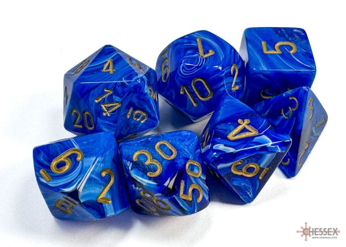 Chessex | Polyhedral Dice Set | Acrylic | Vortex Blue/gold (CHX 27436)