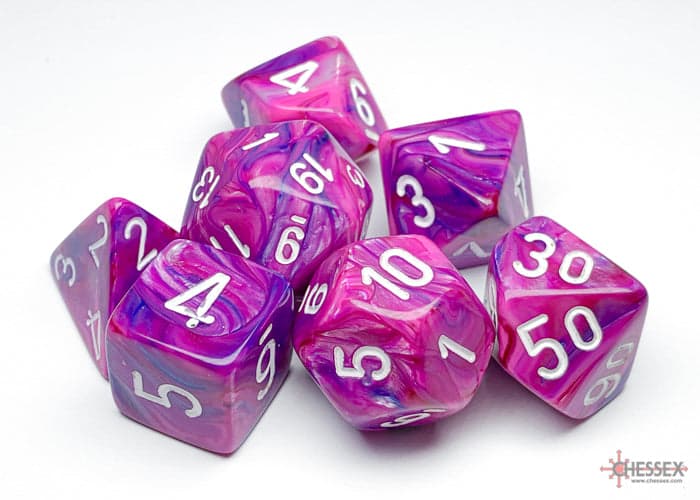 Chessex | Polyhedral Dice Set | Acrylic | Festive Violet/white (CHX 27457)