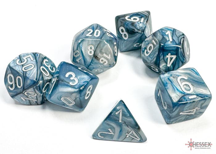 Chessex | Polyhedral Dice Set | Acrylic | Lustrous Slate/white (CHX 27490)