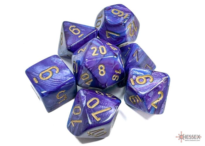 Chessex | Polyhedral Dice Set | Acrylic | Lustrous Purple/gold (CHX 27497)