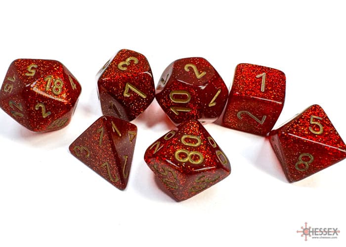 Chessex | Polyhedral Dice Set | Acrylic | Glitter Ruby/gold (CHX 27504)
