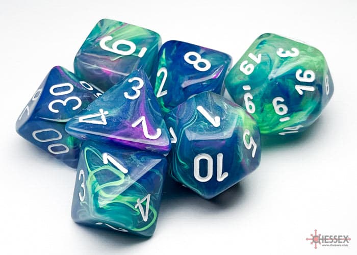 Chessex | Polyhedral Dice Set | Acrylic | Festive Waterlily/white (CHX 27546)