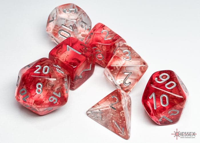 Chessex | Polyhedral Dice Set | Acrylic |  Nebula Red/silver (CHX 27554)