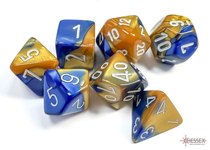 Chessex | Polyhedral Dice Set | Acrylic | Gemini Blue-Gold/white (CHX 26422)