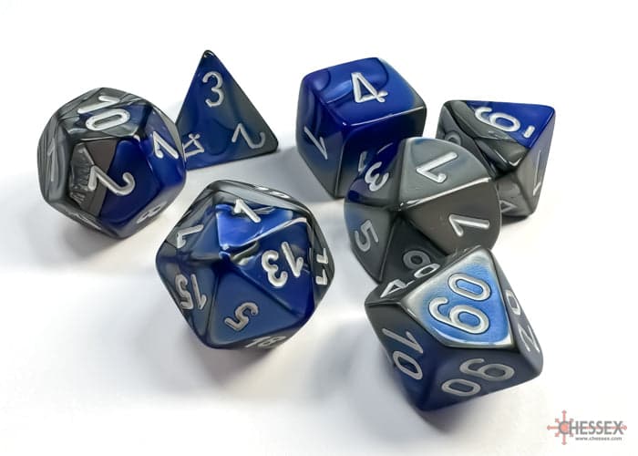 Chessex | Polyhedral Dice Set | Gemini | Blue-Steel/White (CHX26423)