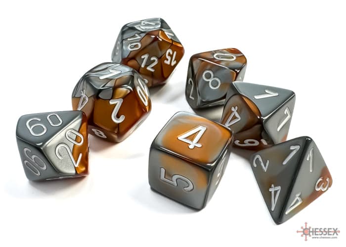 Chessex | Polyhedral Dice Set | Acrylic | Gemini Copper-Steel/white (CHX 26424)