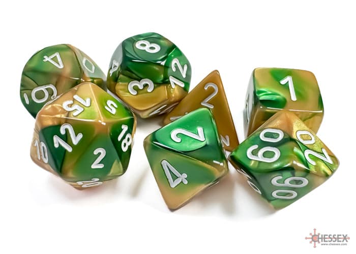 Chessex | Polyhedral Dice Set | Gemini | Gold-Green/White (CHX26425)