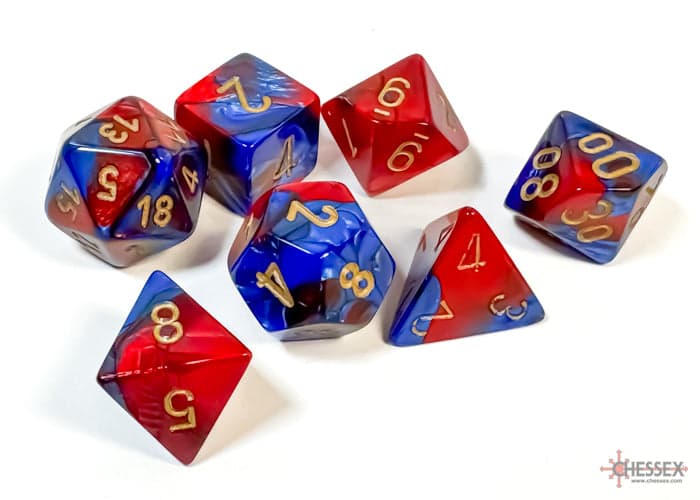 Chessex | Polyhedral Dice Set | Acrylic | Gemini Blue-Red/gold (CHX 26429)