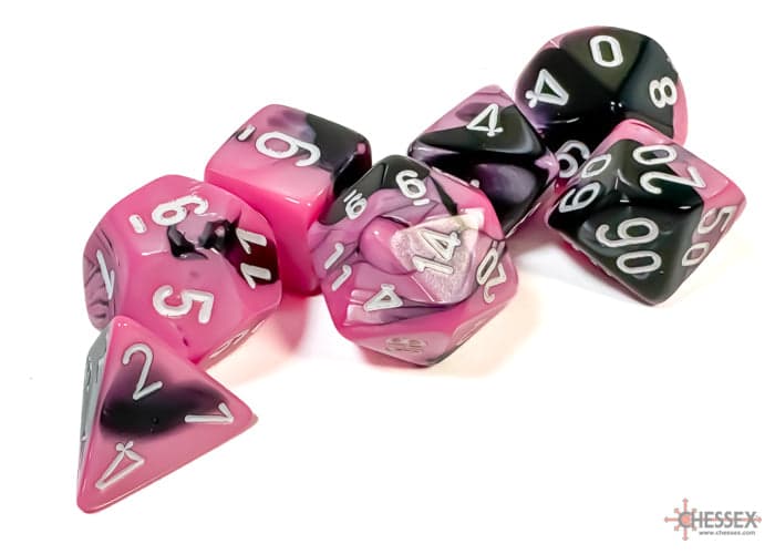 Chessex | Polyhedral Dice Set | Acrylic | Gemini Black-Pink/white (CHX 26430)