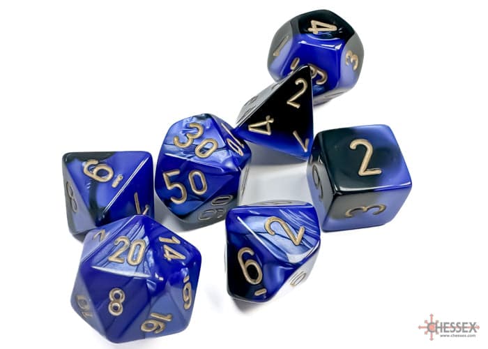 Chessex | Polyhedral Dice Set | Acrylic | Gemini Black-Blue/gold (CHX 26435)