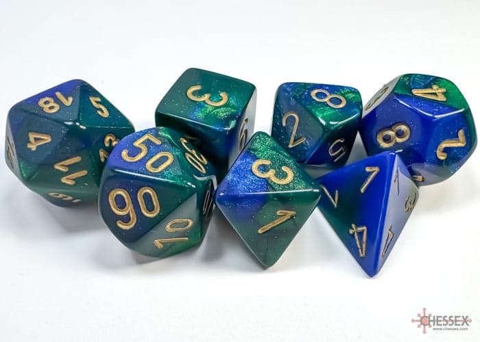 Chessex | Polyhedral Dice Set | Acrylic | Gemini Blue-Green/gold (CHX 26436)