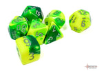 Chessex | Polyhedral Dice Set | Acrylic | Gemini Green-Yellow/silver (CHX 26454)