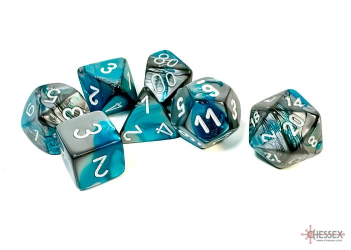 Chessex | Polyhedral Dice Set | Acrylic | Gemini Steel-Teal/white (CHX 26456)