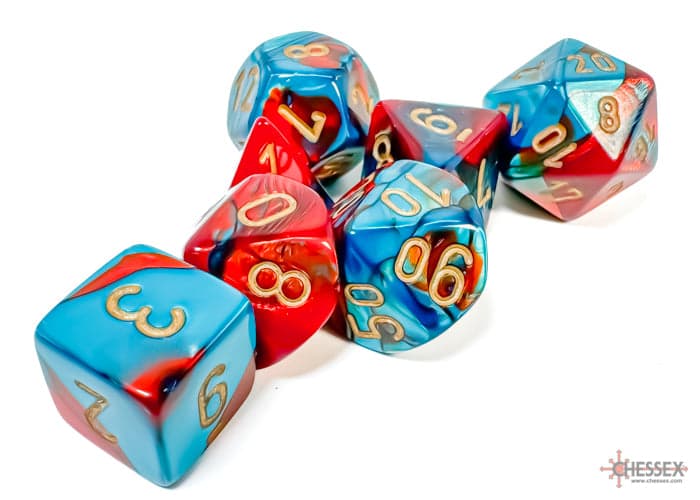 Chessex | Polyhedral Dice Set | Acrylic | Gemini Red-Teal/gold (CHX 26462)