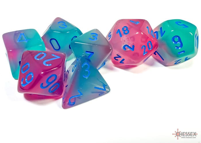 Chessex | Polyhedral Dice Set | Acrylic | Gemini Gel Green-Pink/blue (CHX 26432)