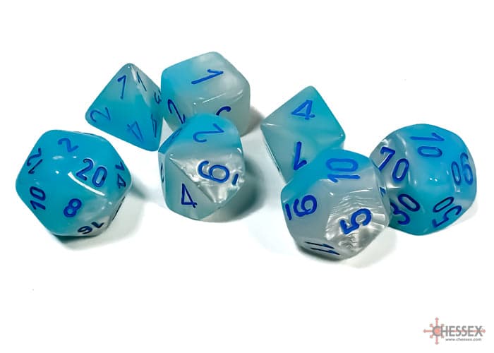 Chessex | Polyhedral Dice Set | Acrylic | Pearl Turquoise-White/white (CHX 26465)