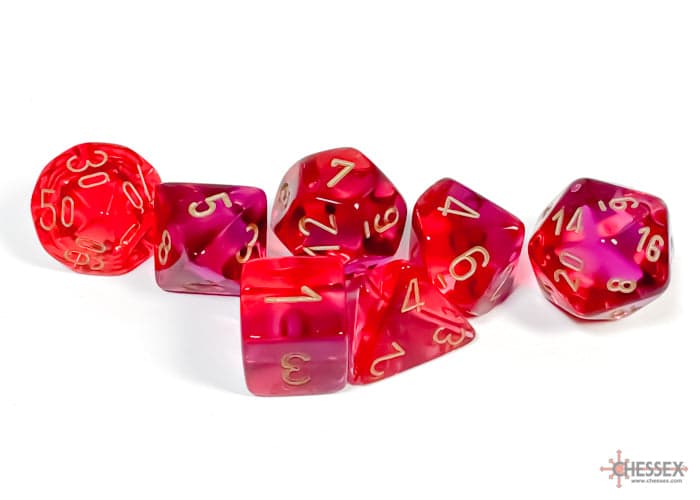 Chessex | Polyhedral Dice Set | Acrylic | Gemini Translucent Red-Violet/gold (CHX 26467)