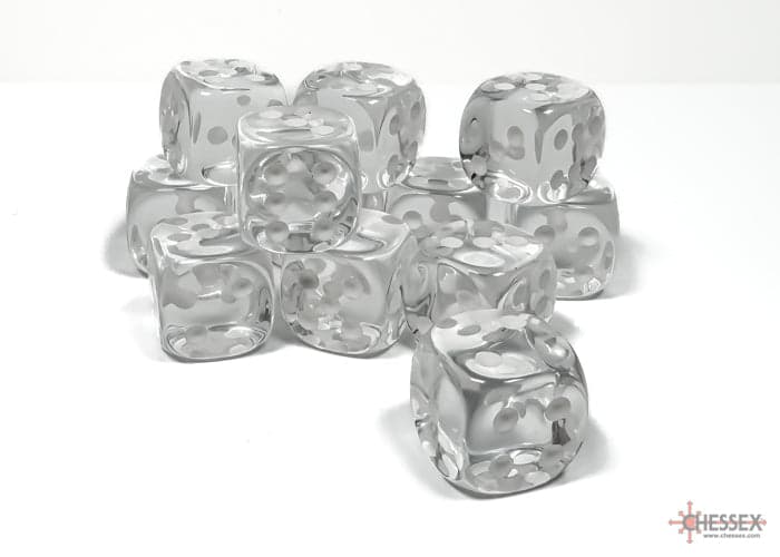 Chessex | d6 Dice Block | Acrylic | Translucent Clear/White 16mm d6 (12 dice) (CHX 23601)