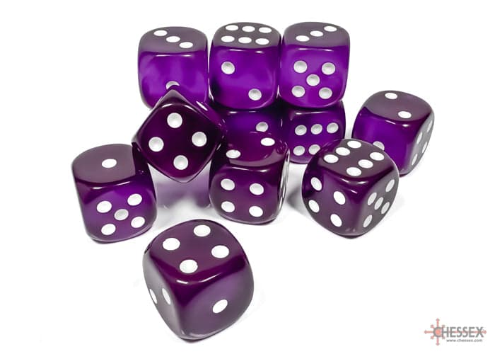 Chessex | d6 Dice Block | Acrylic | Translucent Purple/White 16mm d6 (12 dice) (CHX 23607)