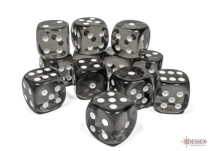 Chessex | d6 Dice Block | Acrylic | Translucent Smoke/White 16mm d6 (12 dice) (CHX 23608)